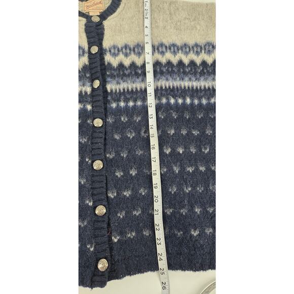 Vintage Woolrich Fair Isle Full Button Cardigan Navy Womens L Wool Blend Chunky - Picture 4 of 6